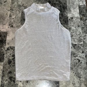 striped semi-turtle neck tank top